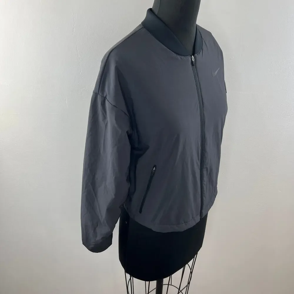 NIKE AeroLayer Gray Black M Training Bomber Jacket Nylon Long Sleeve Full Zip